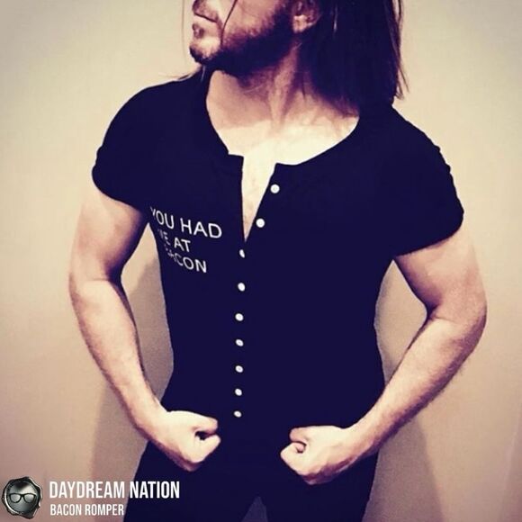 DAYDREAM NATION BACON ROMPER UNION SUIT IN BLACK COTTON/MODAL UNISEX SIZE SMALL - Picture 7 of 16